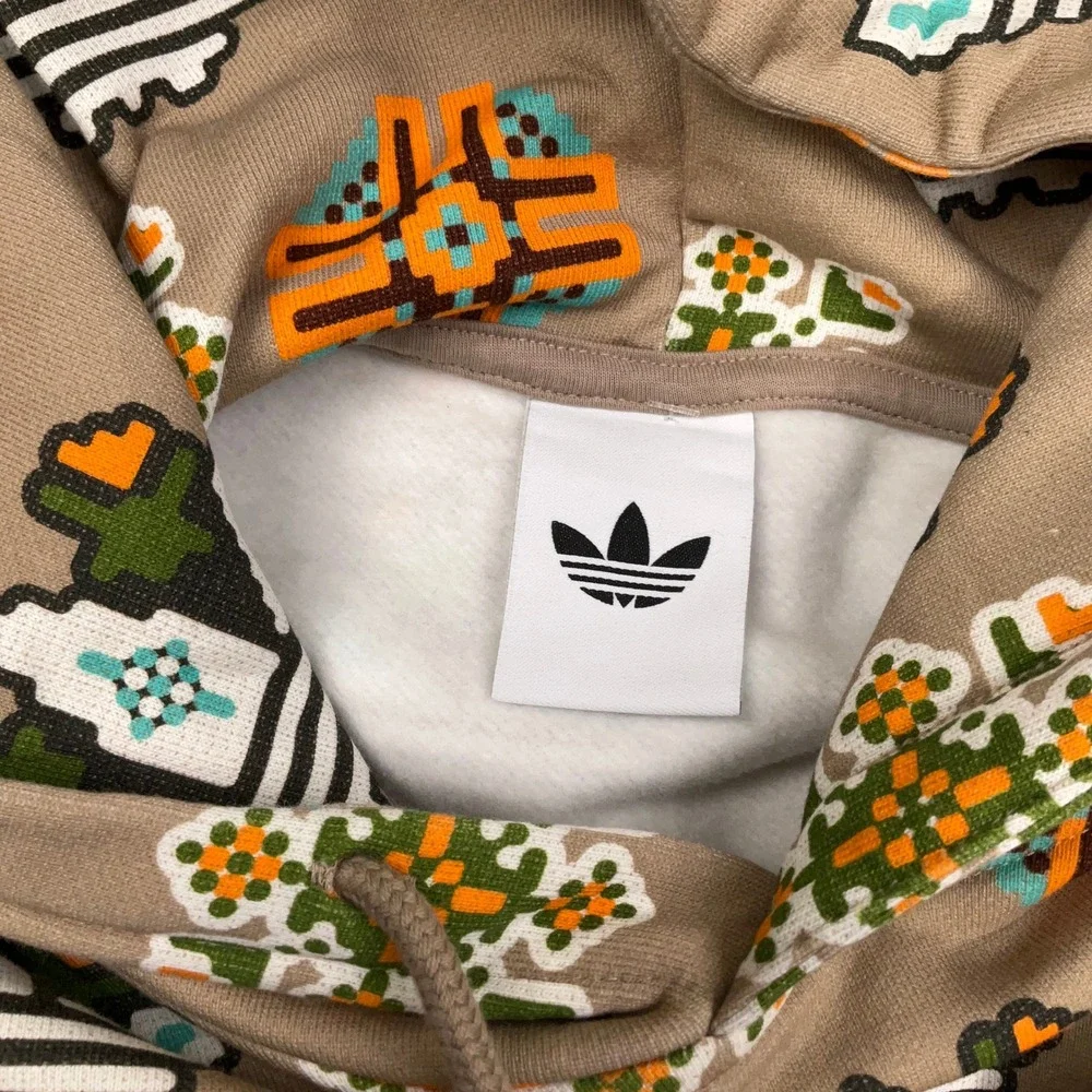 Adidas Originals Hoodie Mens XL Tan Multi Pixel Tribal Aztec Southwest Pullover